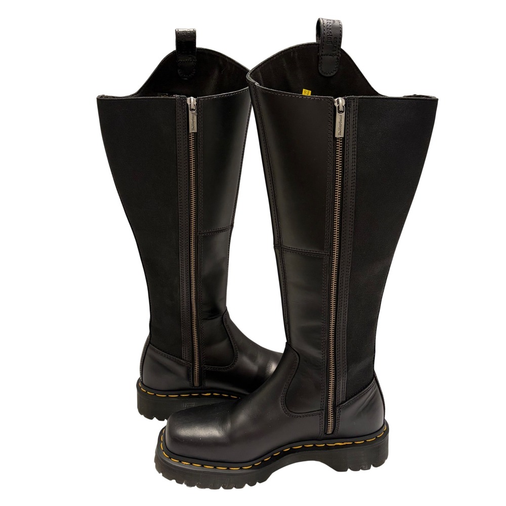 Dr. Martens Amaayah Hi Black Leather Square Toe Platform Knee High Boots Women 8 - Picture 5 of 12
